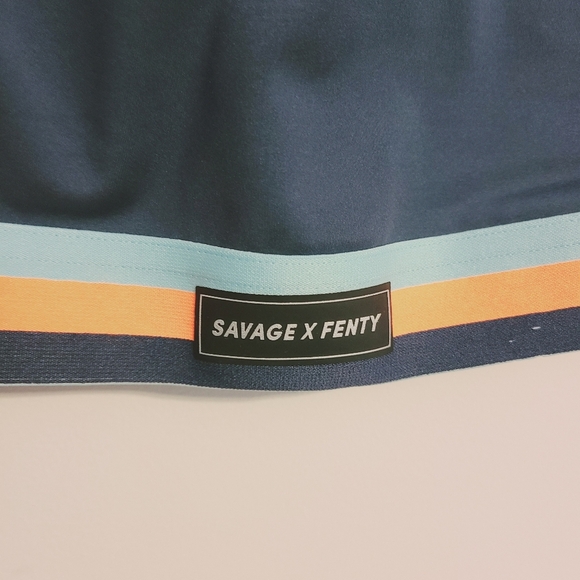Savage Fenty | Women's Navy Blue V-Neck Sports Bra With Orange Stripe (Size 1X) - Picture 8 of 13
